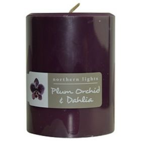 Plum Orchid & Dahlia By  One 3x4 Inch Pillar Candle.  Burns Approx. 80 Hrs. For Anyone