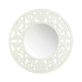 Accent Plus Carved Round White Wall Mirror