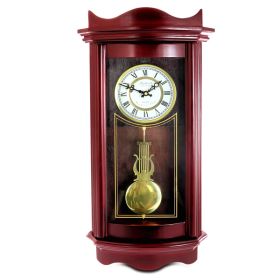 Bedford Clock Collection Weathered Chocolate Cherry Wood 25 Inch Wall Clock with Pendulum