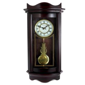 Bedford Clock Collection 25 Inch Chiming Pendulum Wall Clock in Weathered Chocolate Cherry Finish