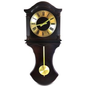 Bedford Clock Collection 27.5 Inch Wall Clock with Pendulum and Chimes in Chocolate Brown Oak Finish
