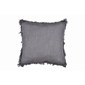100% Cotton Accent Square Plain Pillow Cover & Insert With Fringes (Grey / 20"X20") (Pack of 1)