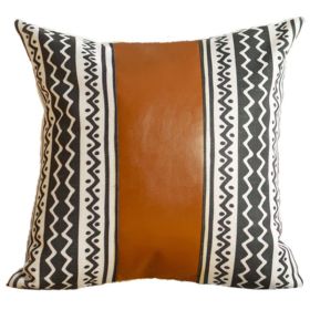 Boho Handcrafted Vegan Faux Leather Square Abstract Geometric Throw Pillow Cover (Pack of 1)