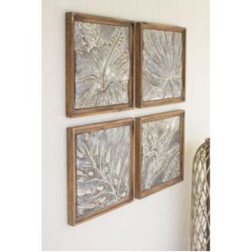 Set Of 4 Framed Tropical Pressed Metal Tiles 18" X 18"T