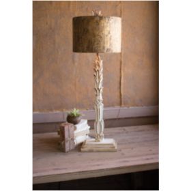 Table Lamp - Carved Wooden Base With Rustic Metal Shade 14"D X 40"T (Pack of 1)