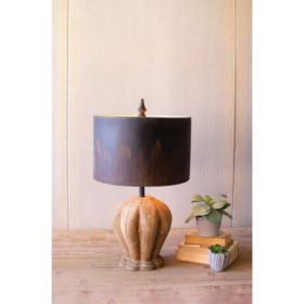 Table Lamp With Natural Wooden Base & Dark Metal Barrel Shade 16"D X 24.5"T (Pack of 1)