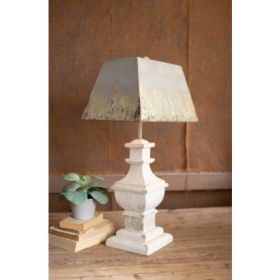 Table Lamp With Painted Wooden Base And Rectangle Metal Shade 16" X 11" X 28.5"T (Pack of 1)