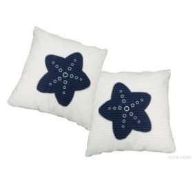 Anne Home - Set of 2 White Pillows with a Blue Star