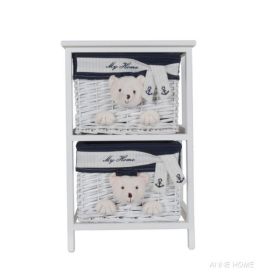 Anne Home - 2 Portable Storage Drawers with Bear Details in White (Pack of 1)