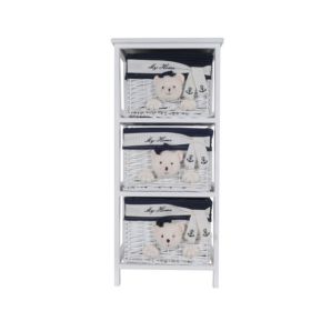 Anne Home - 3 Portable Storage Drawers with Bear Details in White (Pack of 1)