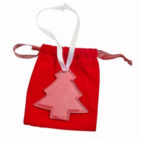 Tree Shaped Glass Ornament with White Ribb (Pack of 1)