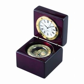 Square Wood Box with Clock & Compass, 2.75" (Pack of 1)