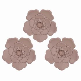 Set of 3 Pink Metal Flowers Wall Decor