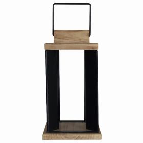 Natural Wood and Black Metal Open Lantern (Pack of 1)