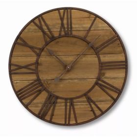 Round Roman Numeral Wall Clock 23.5"D Wood/Metal  (1 AA Batteries, Not Included) (Pack of 1)