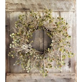Birch Branch Wreath with Mini Leaves 26"D Polyester/Wire (Pack of 1)