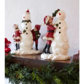 Snowman with Children (Set of 2) 9.5", 10.5"H Polyresin