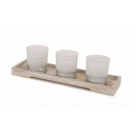 Candle Garden (Set of 2)  3"H Glass, includes Tray 13.5"L Wood