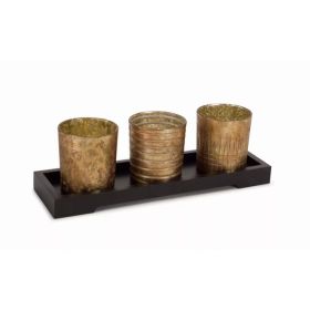 Candle Garden (Set of 2) 3"H Glass, includes Tray 12"L Wood