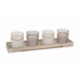 Candle Garden (Set of 2 ) 3.25"H Glass, includes Tray 15"L Wood