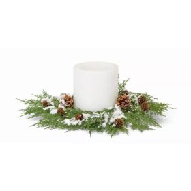 Cedar Candle Ring with Snow and Cones 14"D (Set of 4) (Fits a 6" candle) Plastic