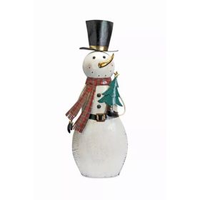 Snowman with Tree 35"H Metal (Pack of 1)