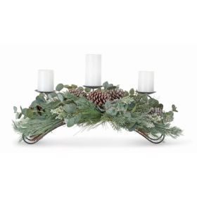 Pine and Eucalyptus Centerpiece 31"L x 11.5"H Plastic/Polyester (Fits 3" Candles) (Pack of 1)