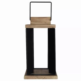 Natural Wood and Black Metal Open Lantern decor (Pack of 1)