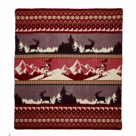 Queen Size Ultra Soft Red Ski Mountain Handmade Woven Blanket (Pack of 1)