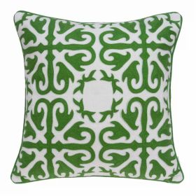 20" x 0.5" x 20" Transitional Green and White Accent Cotton Pillow Cover (Pack of 1)