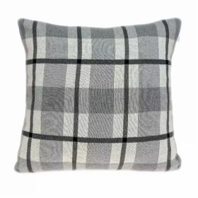 Square Gray and Blue Plaid Accent Pillow Cover (Pack of 1)
