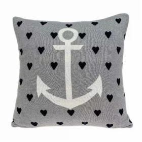 Grey White and Black Nautical Anchor Pillow Cover (Pack of 1)