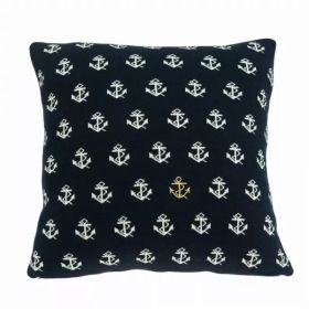 Square Nautical Blue and White Anchor Accent Pillow Cover (Pack of 1)