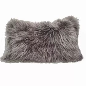 17" Grey Genuine Tibetan Lamb Fur Pillow with Microsuede Backing (Pack of 1)