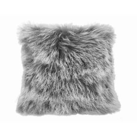 20" Grey Genuine Tibetan Lamb Fur Pillow with Microsuede Backing (Pack of 1)
