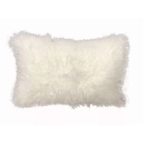17" Bright White Genuine Tibetan Lamb Fur Pillow with Microsuede Backing (Pack of 1)