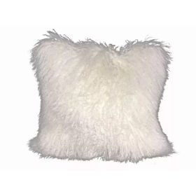 20" Bright White Genuine Tibetan Lamb Fur Pillow with Microsuede Backing (Pack of 1)