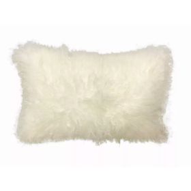 17" Creamy Genuine Tibetan Lamb Fur Pillow with Microsuede Backing (Pack of 1)