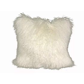 20" Creamy White Genuine Tibetan Lamb Fur Pillow with Microsuede Backing (Pack of 1)