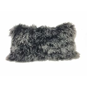 17" Black Genuine Tibetan Lamb Fur Pillow with Microsuede Backing (Pack of 1)