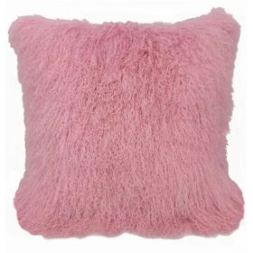 20" Pink Genuine Tibetan Lamb Fur Pillow with Microsuede Backing (Pack of 1)