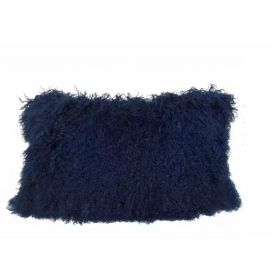 17" Navy Blue Genuine Tibetan Lamb Fur Pillow with Microsuede Backing (Pack of 1)