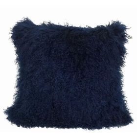 20" Navy Blue Genuine Tibetan Lamb Fur Pillow with Microsuede Backing (Pack of 1)