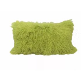 17" Lime Green Genuine Tibetan Lamb Fur Pillow with Microsuede Backing (Pack of 1)