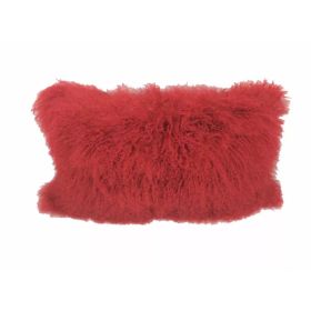 17" Red Genuine Tibetan Lamb Fur Pillow with Microsuede Backing (Pack of 1)