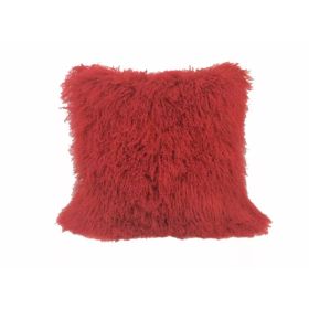 20" Red Genuine Tibetan Lamb Fur Pillow with Microsuede Backing (Pack of 1)
