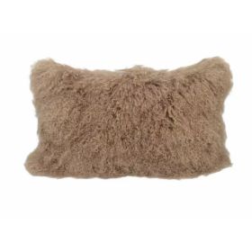 17" Beige Genuine Tibetan Lamb Fur Pillow with Microsuede Backing (Pack of 1)