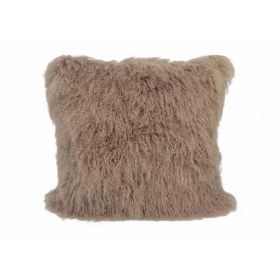 20" Beige Genuine Tibetan Lamb Fur Pillow with Microsuede Backing (Pack of 1)