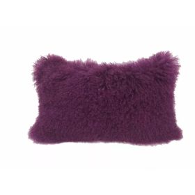 17" Purple Genuine Tibetan Lamb Fur Pillow with Microsuede Backing (Pack of 1)