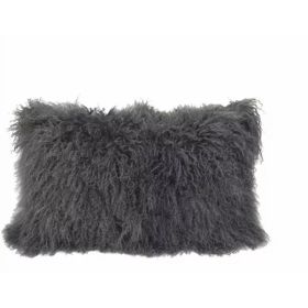 17" Charcoal Genuine Tibetan Lamb Fur Pillow with Microsuede Backing (Pack of 1)